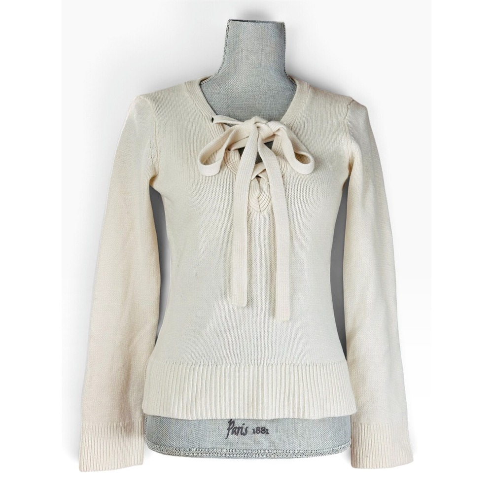 Vintage Ann Taylor Ivory Lace Up Front Knit Pullover Sweater Cream, XS